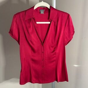 Ann Taylor Vibrant Red Blouse, S - 8, Button down, 92% Silk, 8% spandex
